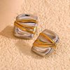Wholesale Women's Geometric Stainless Steel 18K Gold Plated Rectangular Double Color Irregular Pleated Earrings