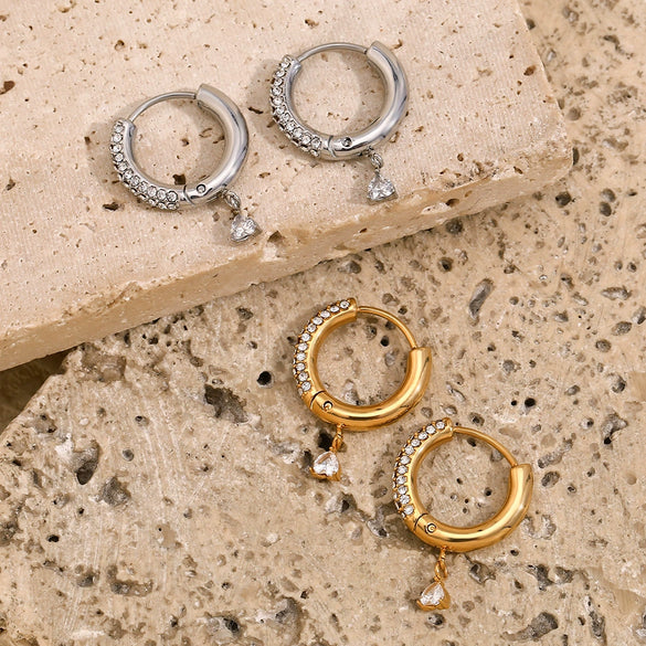 Wholesale Women's Geometric Stainless Steel 18K Gold Plated Small Love Pendant Half Drill Earrings