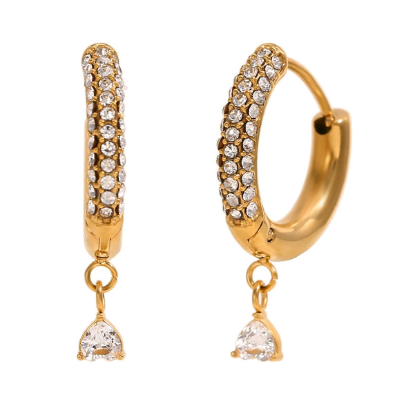 Wholesale Women's Geometric Stainless Steel 18K Gold Plated Small Love Pendant Half Drill Earrings
