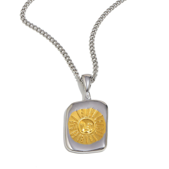 Wholesale Women's Geometric Stainless Steel 18K Gold Plated Sun Face Pendant Necklace With O Word Chain Light Luxury Style