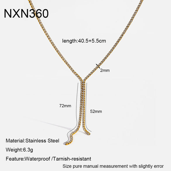 Wholesale Women's Geometric Stainless Steel 18K Gold Plated Tassel Necklace With Tennis Chain