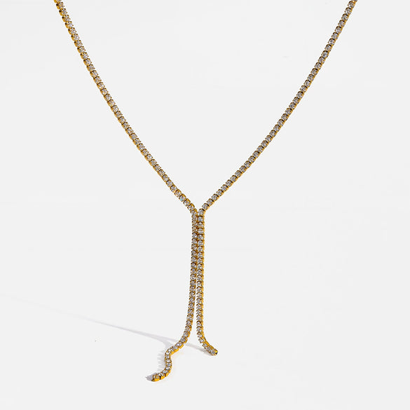 Wholesale Women's Geometric Stainless Steel 18K Gold Plated Tassel Necklace With Tennis Chain