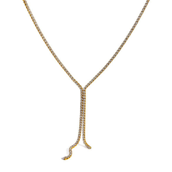 Wholesale Women's Geometric Stainless Steel 18K Gold Plated Tassel Necklace With Tennis Chain