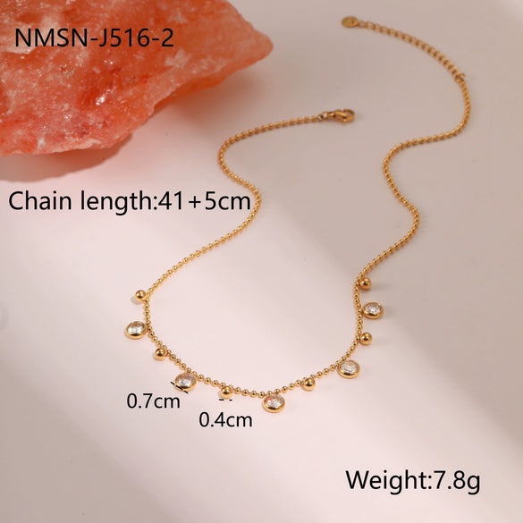 Wholesale Women's Geometric Stainless Steel 18K Gold Plated Tassel Zircon Necklace Fashion Jewelry