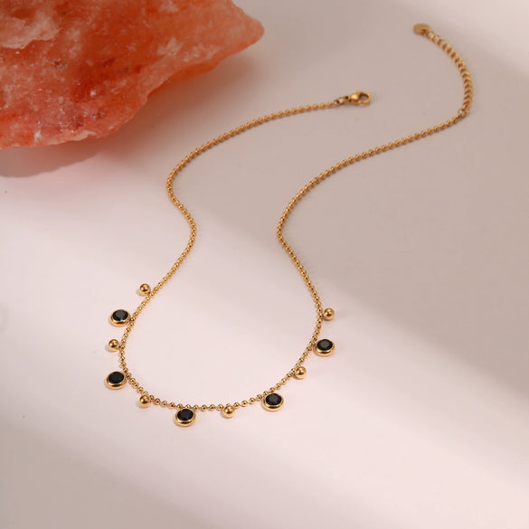 Wholesale Women's Geometric Stainless Steel 18K Gold Plated Tassel Zircon Necklace Fashion Jewelry