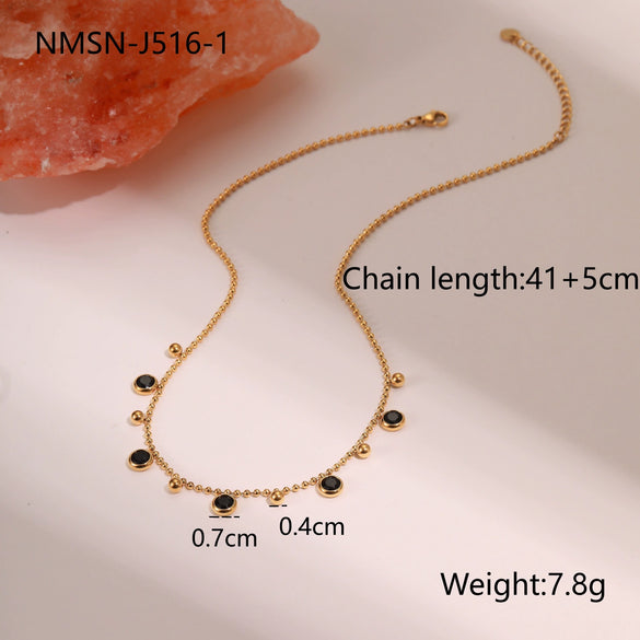 Wholesale Women's Geometric Stainless Steel 18K Gold Plated Tassel Zircon Necklace Fashion Jewelry