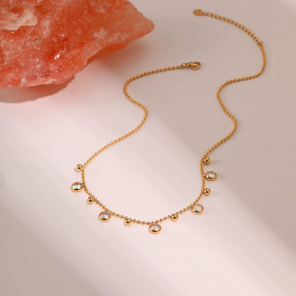 Wholesale Women's Geometric Stainless Steel 18K Gold Plated Tassel Zircon Necklace Fashion Jewelry