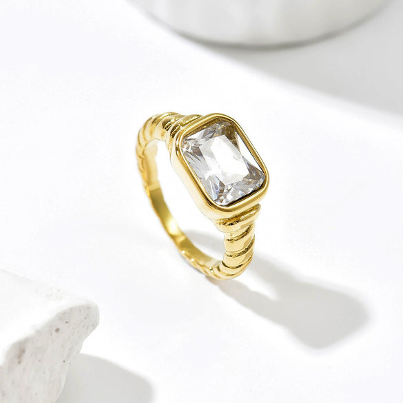 Wholesale Women's Geometric Stainless Steel 14K Gold Plated Vacuum Furnace Electroplated Ring