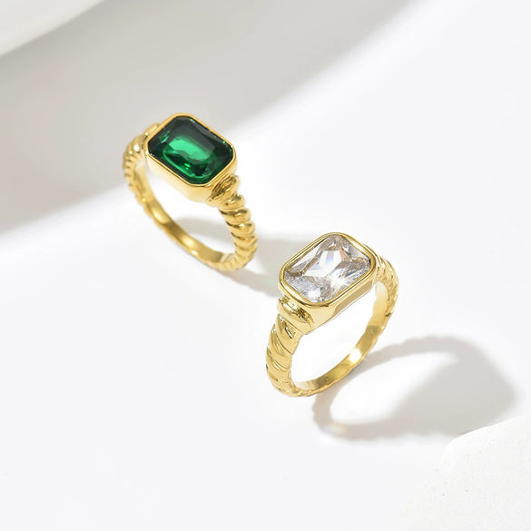 Wholesale Women's Geometric Stainless Steel 14K Gold Plated Vacuum Furnace Electroplated Ring