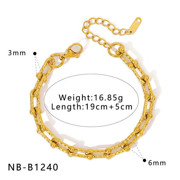 Wholesale Women's Geometric Stainless Steel 18K Goldplated Bracelets With Rock Elements