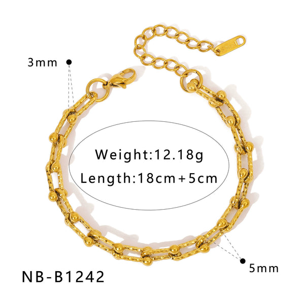 Wholesale Women's Geometric Stainless Steel 18K Goldplated Bracelets With Rock Elements