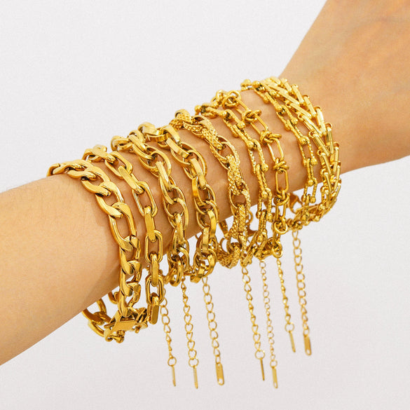 Wholesale Women's Geometric Stainless Steel 18K Goldplated Bracelets With Rock Elements