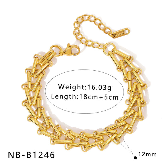 Wholesale Women's Geometric Stainless Steel 18K Goldplated Bracelets With Rock Elements