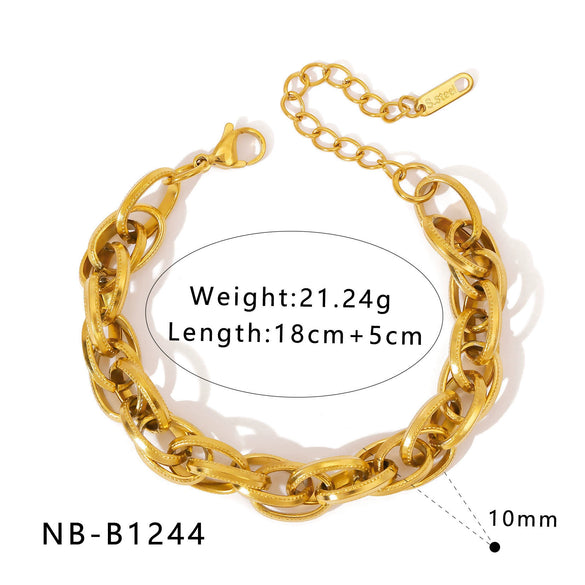 Wholesale Women's Geometric Stainless Steel 18K Goldplated Bracelets With Rock Elements