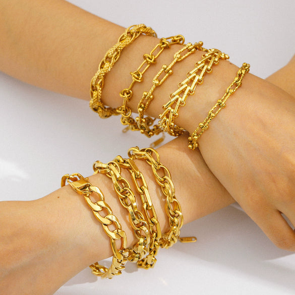 Wholesale Women's Geometric Stainless Steel 18K Goldplated Bracelets With Rock Elements
