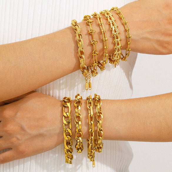 Wholesale Women's Geometric Stainless Steel 18K Goldplated Bracelets With Rock Elements