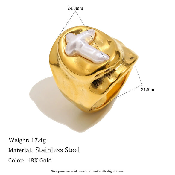 Wholesale Women's Geometric Stainless Steel 18K Goldplated Cross Oval Ring Jewelry Accessories