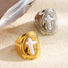 Wholesale Women's Geometric Stainless Steel 18K Goldplated Cross Oval Ring Jewelry Accessories