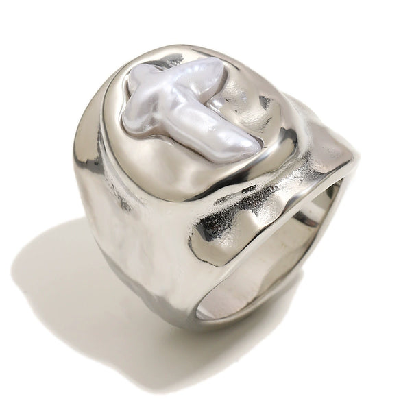 Wholesale Women's Geometric Stainless Steel 18K Goldplated Cross Oval Ring Jewelry Accessories