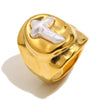 Wholesale Women's Geometric Stainless Steel 18K Goldplated Cross Oval Ring Jewelry Accessories