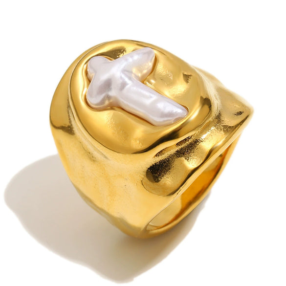 Wholesale Women's Geometric Stainless Steel 18K Goldplated Cross Oval Ring Jewelry Accessories