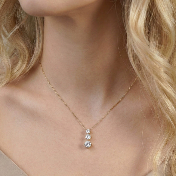 Wholesale Women's Geometric 304 Stainless Steel 18K Goldplated Diamondstudded Gradient Zircon Pendant Calendering Chain Necklace