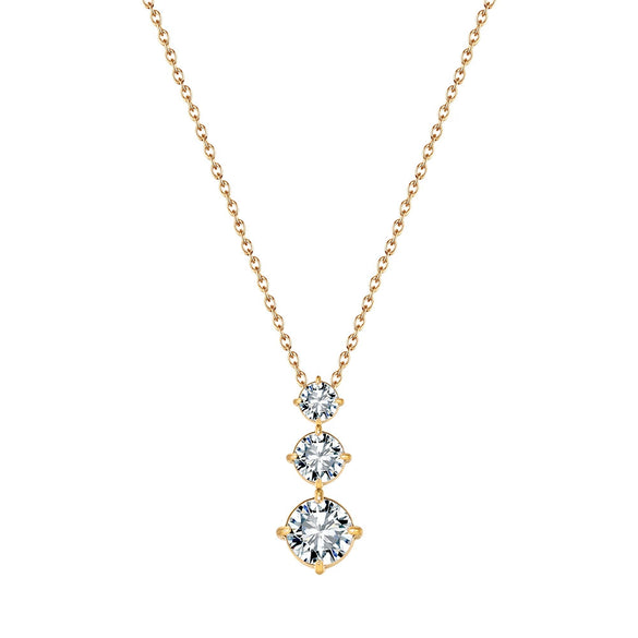 Wholesale Women's Geometric 304 Stainless Steel 18K Goldplated Diamondstudded Gradient Zircon Pendant Calendering Chain Necklace