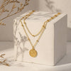 Wholesale Women's Geometric Stainless Steel 18K Goldplated Doublelayered Round Pendant Necklace With Minimalist Design