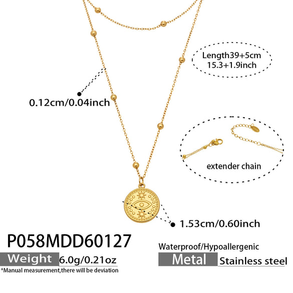Wholesale Women's Geometric Stainless Steel 18K Goldplated Doublelayered Round Pendant Necklace With Minimalist Design