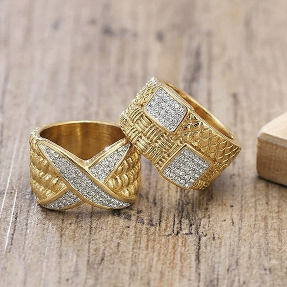 Wholesale Women's Geometric Stainless Steel 18K Goldplated Electroplated Hiphop Ring Jewelry