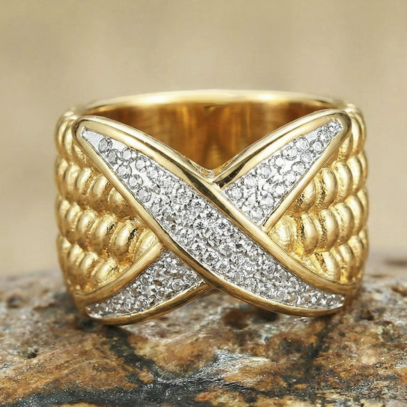 Wholesale Women's Geometric Stainless Steel 18K Goldplated Electroplated Hiphop Ring Jewelry