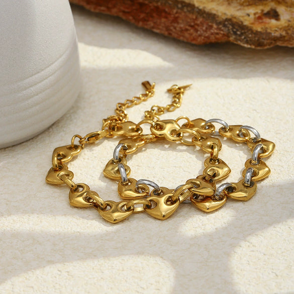 Wholesale Women's Geometric Stainless Steel 18K Goldplated Heart Bracelet Jewelry