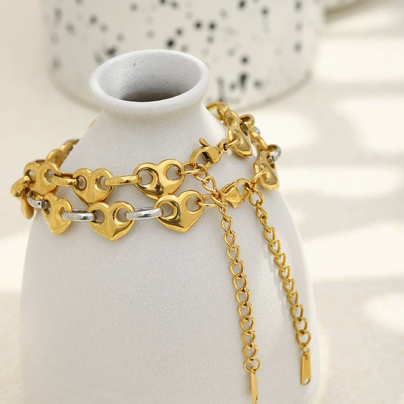 Wholesale Women's Geometric Stainless Steel 18K Goldplated Heart Bracelet Jewelry