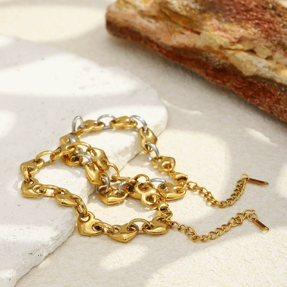 Wholesale Women's Geometric Stainless Steel 18K Goldplated Heart Bracelet Jewelry