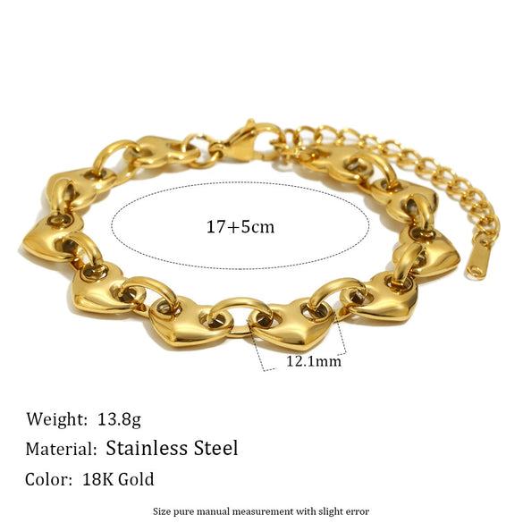 Wholesale Women's Geometric Stainless Steel 18K Goldplated Heart Bracelet Jewelry