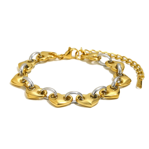 Wholesale Women's Geometric Stainless Steel 18K Goldplated Heart Bracelet Jewelry