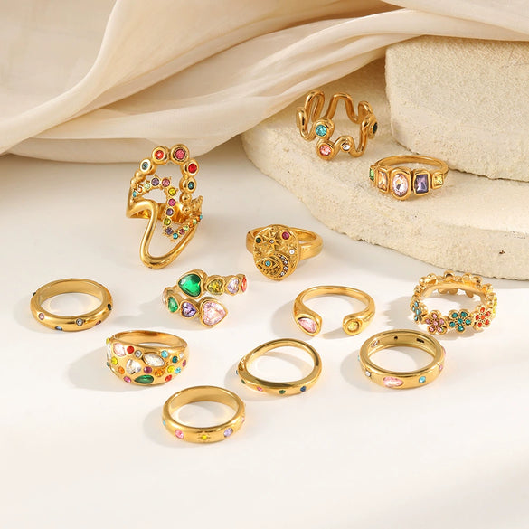 Wholesale Women's Geometric Stainless Steel 18K Goldplated Luxury Ring