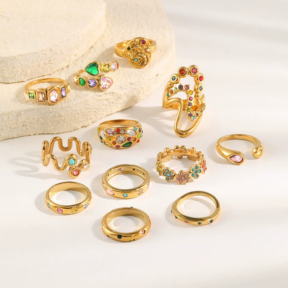 Wholesale Women's Geometric Stainless Steel 18K Goldplated Luxury Ring