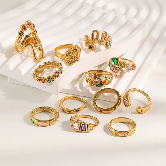 Wholesale Women's Geometric Stainless Steel 18K Goldplated Luxury Ring