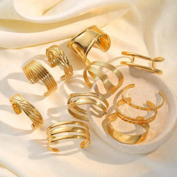 Wholesale Women's Geometric Stainless Steel 18K Goldplated Open Bracelet Fashion Jewelry