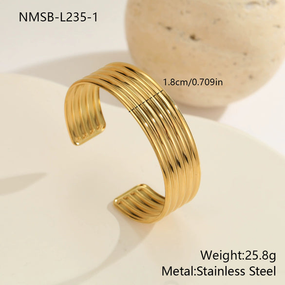 Wholesale Women's Geometric Stainless Steel 18K Goldplated Open Bracelet Fashion Jewelry