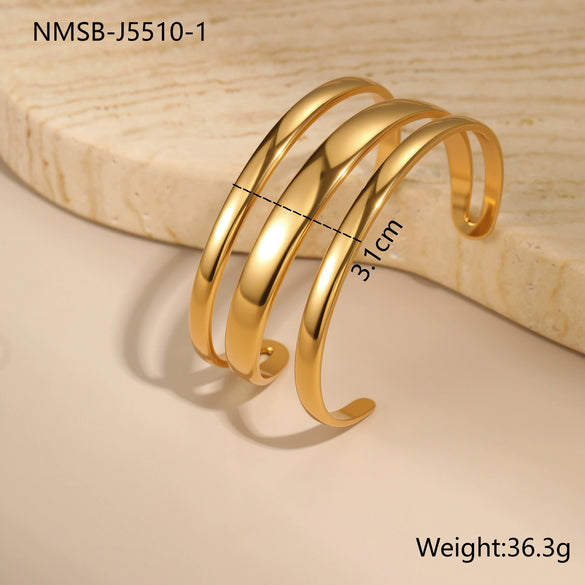 Wholesale Women's Geometric Stainless Steel 18K Goldplated Open Bracelet Fashion Jewelry