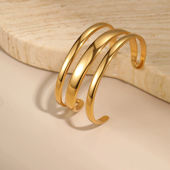 Wholesale Women's Geometric Stainless Steel 18K Goldplated Open Bracelet Fashion Jewelry