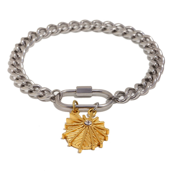 Wholesale Women's Geometric Stainless Steel 18K Goldplated Pendant Bracelet With Screw Clasp