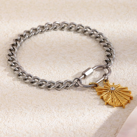 Wholesale Women's Geometric Stainless Steel 18K Goldplated Pendant Bracelet With Screw Clasp
