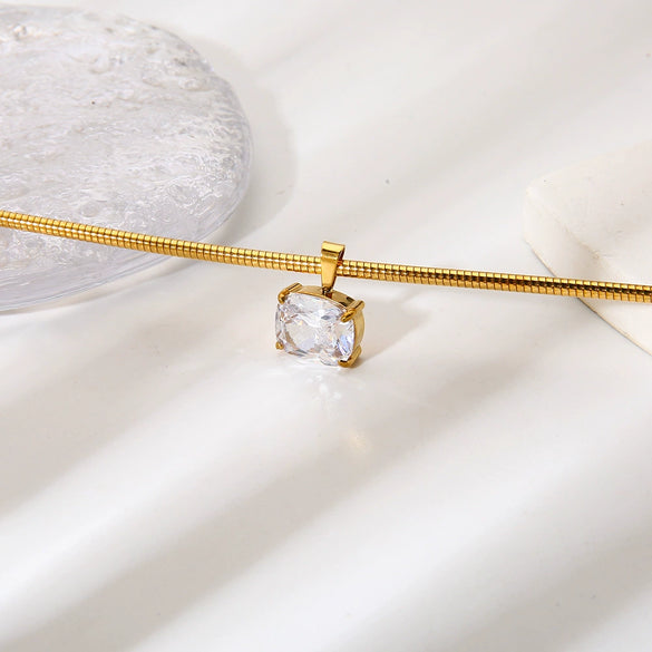 Wholesale Women's Geometric Stainless Steel 18K Goldplated Pendant Necklace With Snake Bone Chain
