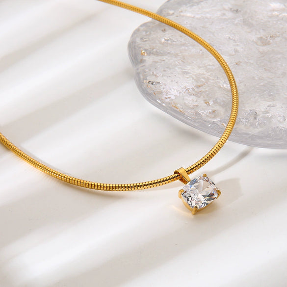 Wholesale Women's Geometric Stainless Steel 18K Goldplated Pendant Necklace With Snake Bone Chain