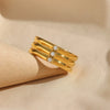 Wholesale Women's Geometric Stainless Steel 18K Goldplated Three Arc Face Three Diamond Ring Jewelry