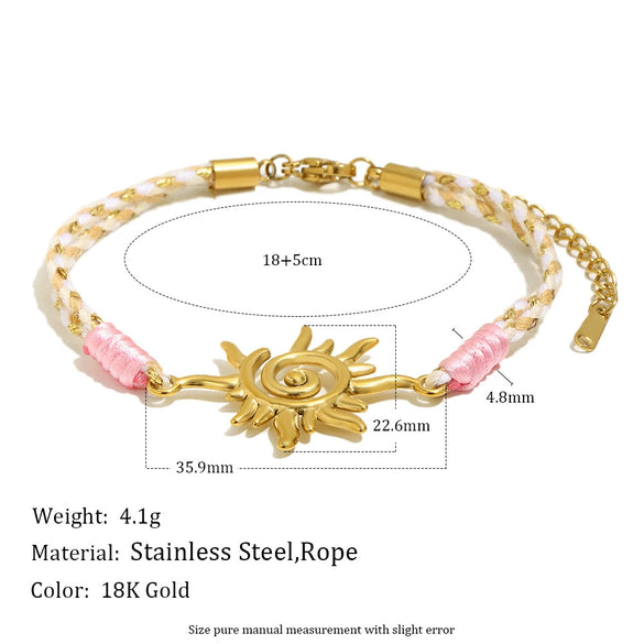 Wholesale Women's Geometric Stainless Steel 18K Goldplated Woven Rope Sun Pendant Bracelet Jewelry