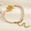 Wholesale Women's Geometric Stainless Steel 18K Goldplated Woven Rope Sun Pendant Bracelet Jewelry